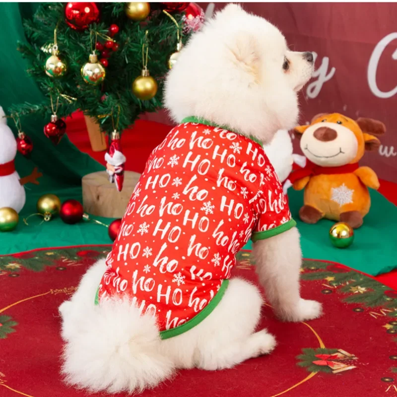 Christmas Dog Clothes Santa Claus Snowman Elk Printed Round Neck Pullover Fashion Warm Soft and Comfortable Dog Vest Clothing