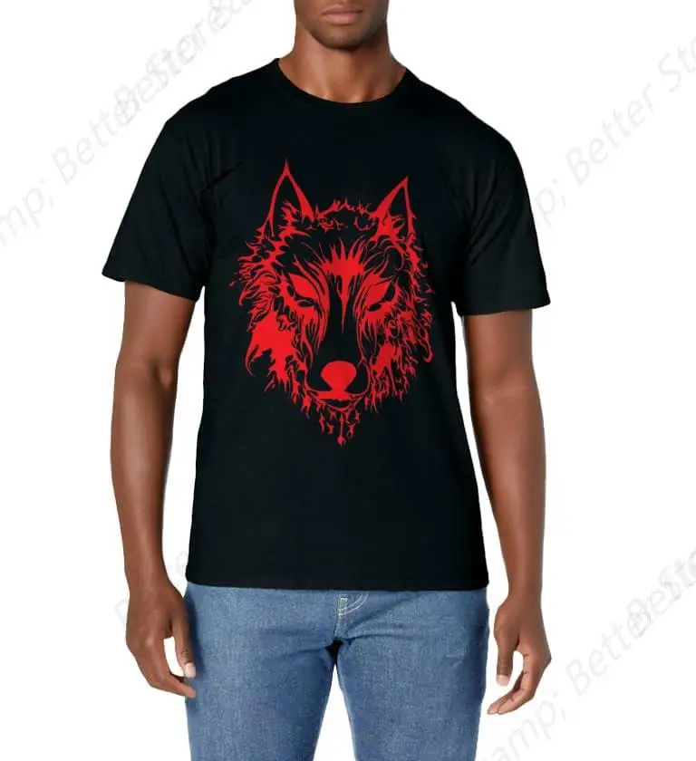 Red Fenrir Norse Wolf Odin Nordic Valhalla Mjolnir Wild Gift T-Shirt