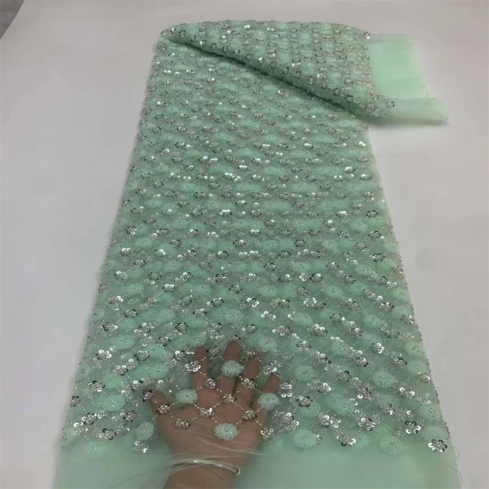 Newest African Sequins Lace Fabric 2023 High Quality Handmade Beads Nigerian French Tulle Lace Material For Wedding Dress XB2302