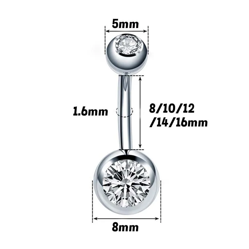 14G Belly Button Piercing Ring, Surgical Steel CZ Crystal Gem Internally Threaded Belly Button Ring Piercing Jewelry