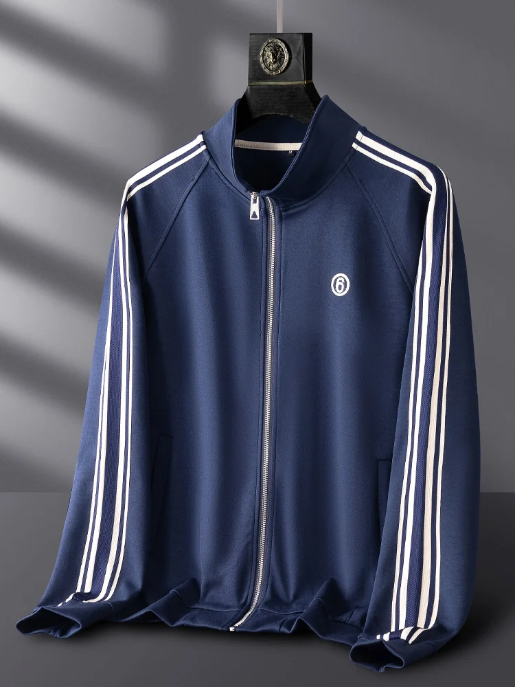 

Autumn Zipper Collar Men's Casual High Faion Embroidery Running Jaet Carrot Sle Polyester Cotton Blend Thiened