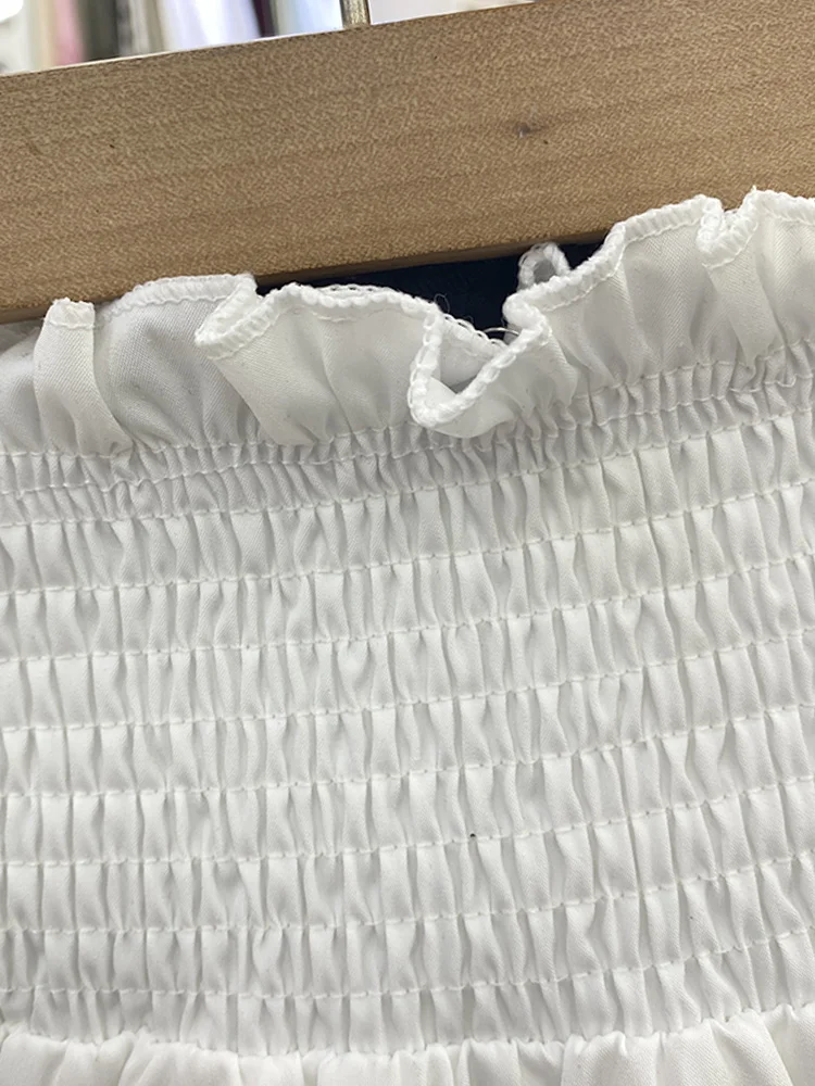 Dophee New Spring Summer All-match Short A-line Skirt Elegant High Waist Ruffles Cake Skirt Solid Color Women Mini Skirts White