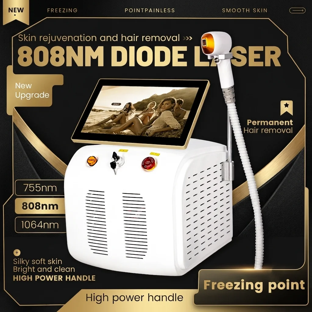 Professional White Soprano Titanium 3 Wavelength Diode Laser Hair Removal Machine 808nm Ice Cooling Aesthetic Beauty Equipment