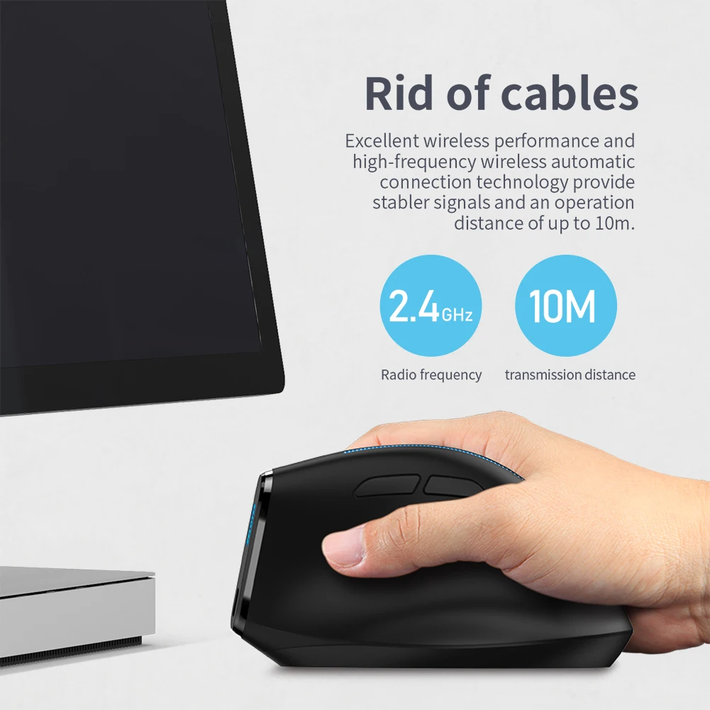 ZELOTES F-36A 2.4G Ergonomic Vertical Mouse 6 Buttons Wireless Rechargeable Mice 2400 DPI Adjustable Computer Accessories