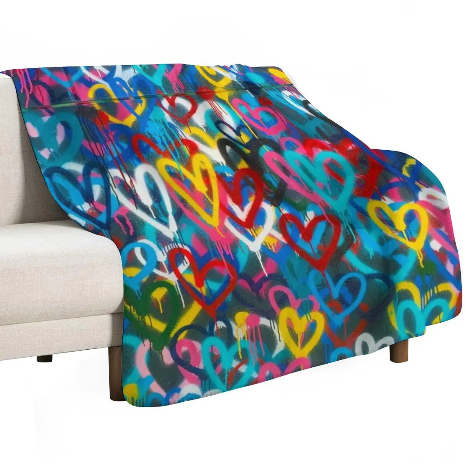 Graffiti Urban colorful graffiti city wall chaotic hearts pattern painting grunge rainbow love Throw Blanket manga Blankets