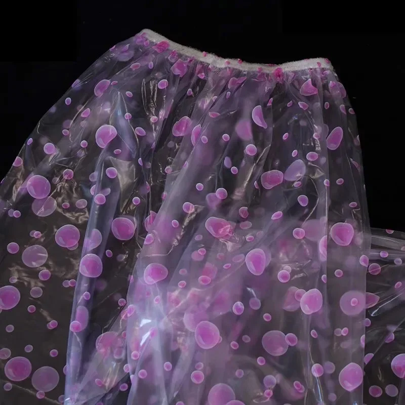 Men Sexy Soft Bubble Pattern Sheer PVC Plastic Long Sleeved Loose Pullover Trousers Women Round Neck T-shirt Lantern Pants ABDL