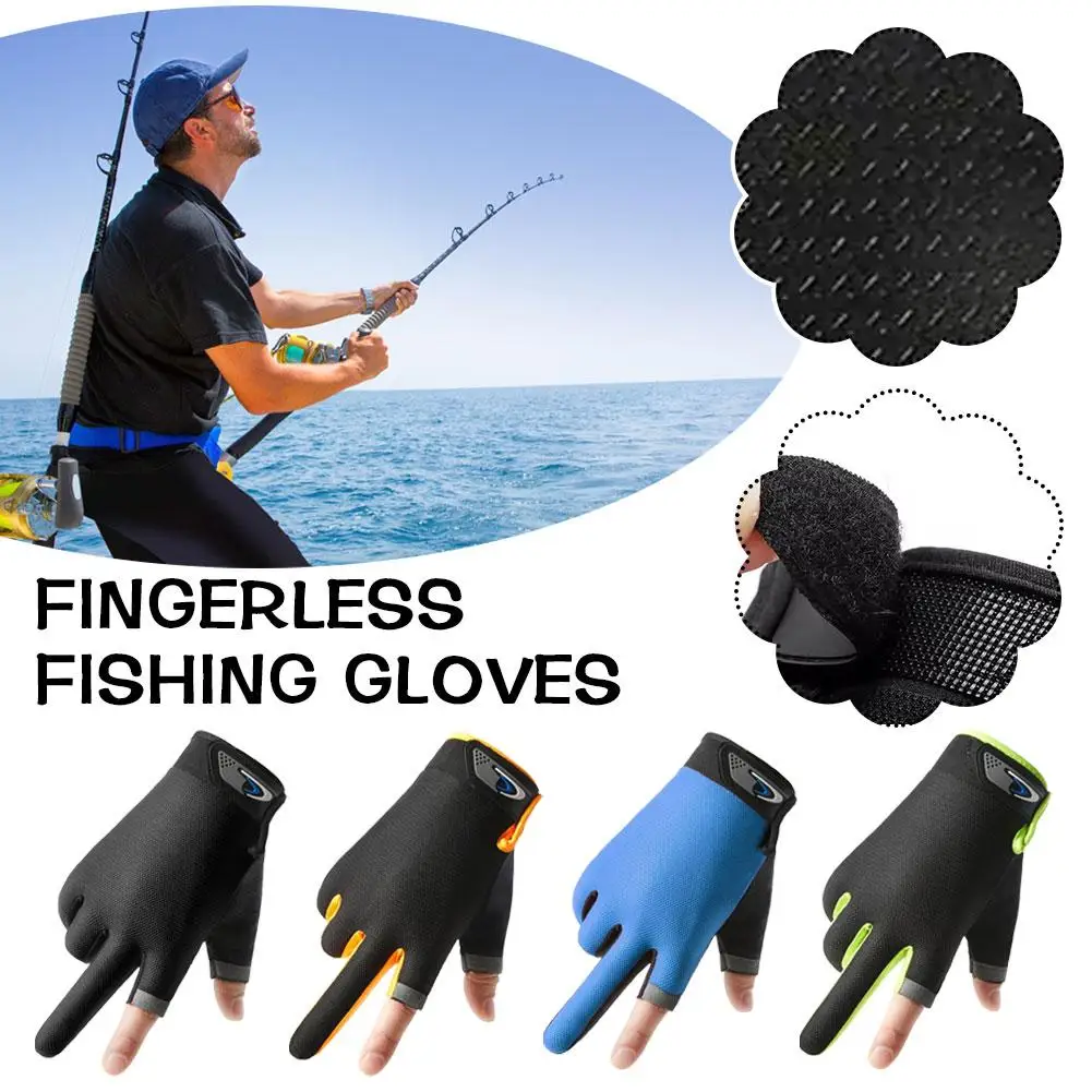 Summer Two Finger Cut Fishing Gloves Men Women Anti-Slip Touchscreen Angling Sun Protection Cycling Gloves