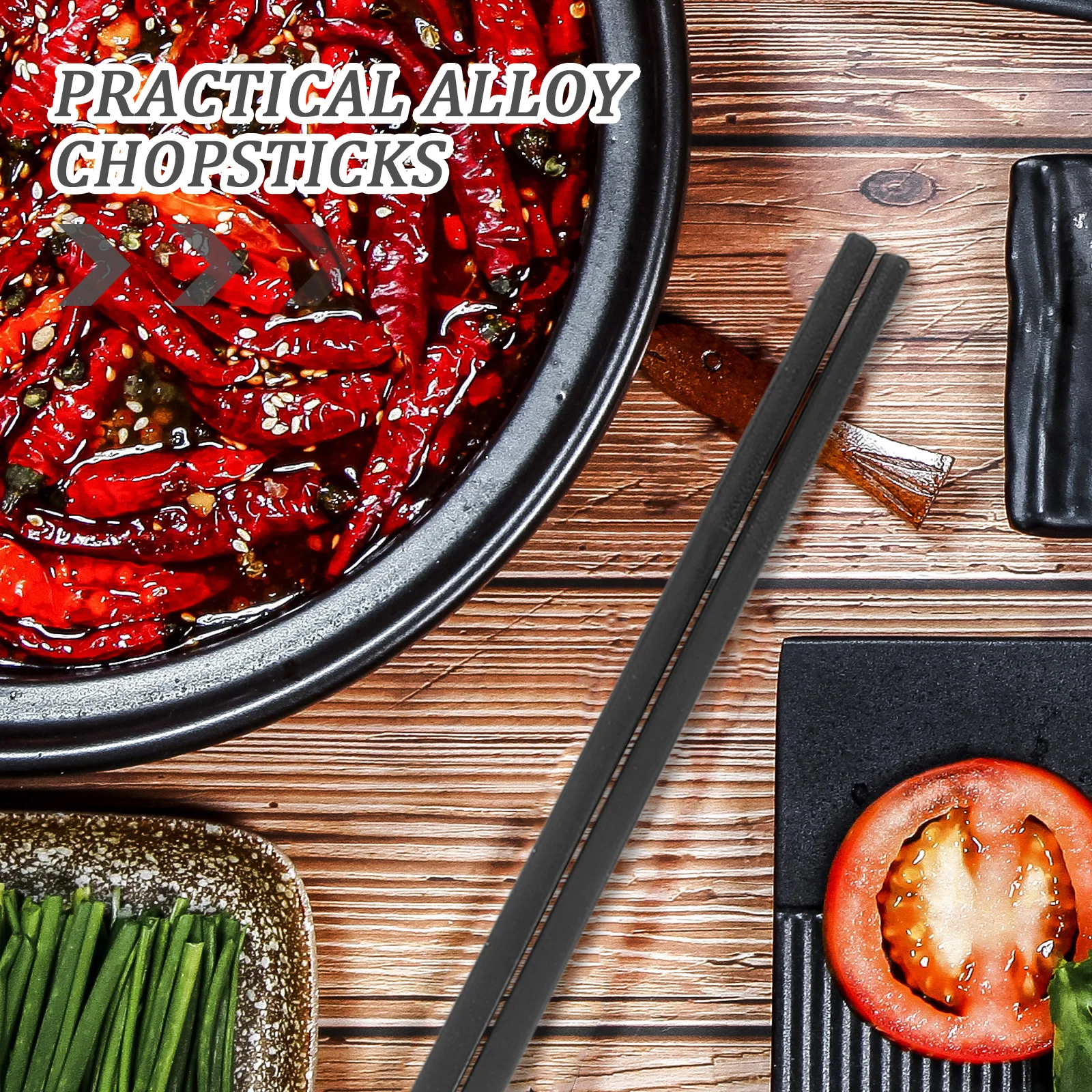 

10Pairs Nonslip Alloy Chopsticks Set Smooth Mouth Easy Clean Long Use Black Japanese Style Chopsticks