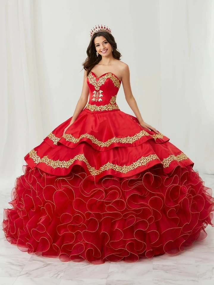 Red Charro Quinceanera Dresses Ball Gown Sweetheart Organza Appliques Mexican Sweet 16 Dresses 15 Anos