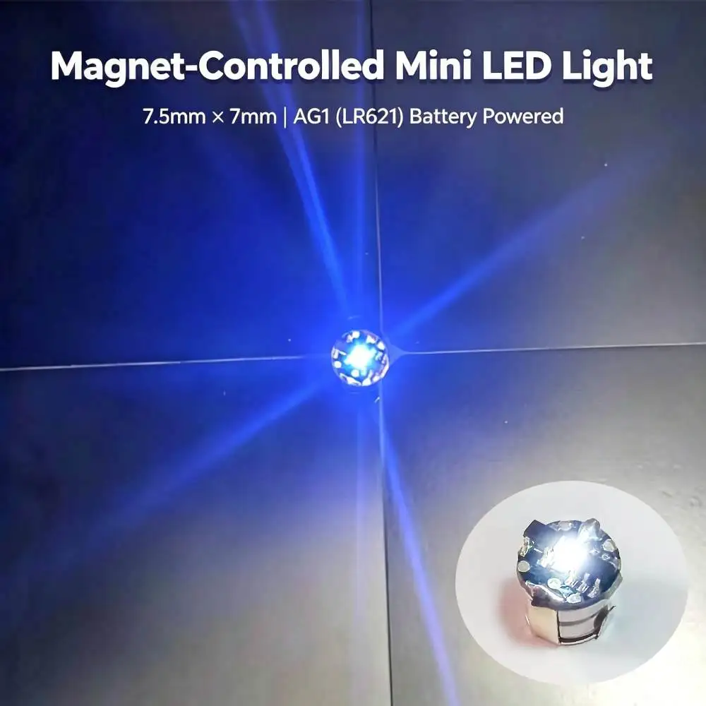 3pcs Magnet-Controlled Mini LED Light, 7.5×7mm AG1 Battery Operated Micro Spotlight,LED Lamp for Diorama, Dollhouse Decoration