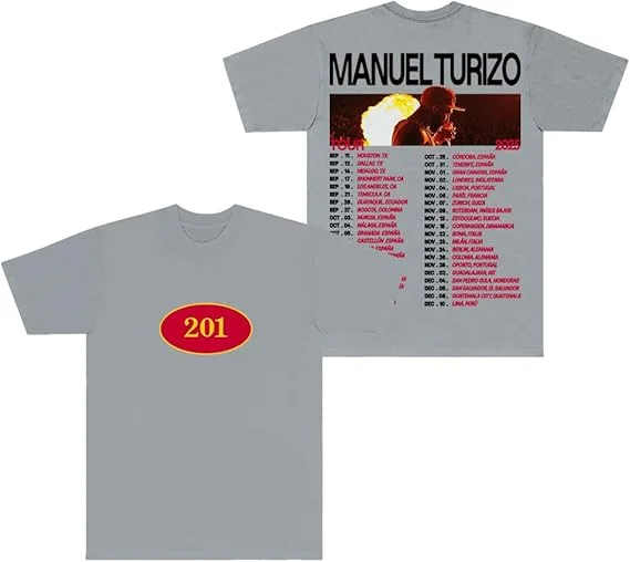 Manuel Turizo 201 월드 투어 티셔츠 힙합 스트리트웨어 여성 남성 크루넥 반소매 티셔츠