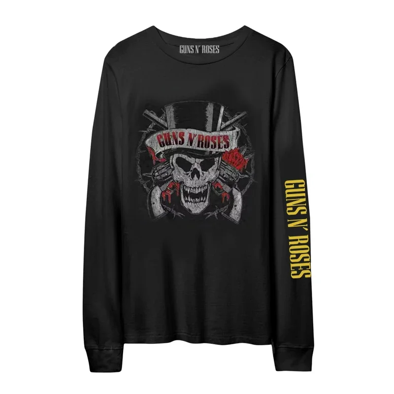 Mens Fashion Guns N Roses Tshirts Vintage Long Sleeve Tee Tops GnR Rock T-shirt Men Loose Oversized Streetwear T-shirts