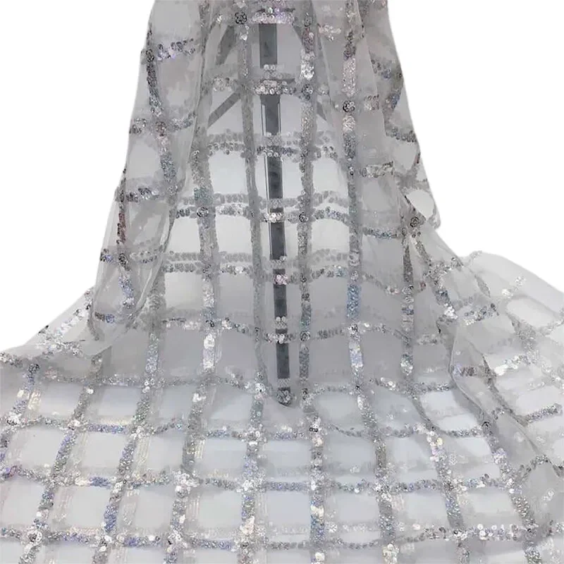 

90x125cm Sequin Block Embroidered Fabric Mesh Base Shiny Women Dress Diy Designer Mesh Embroidery Fabric Sew Craft Supplies