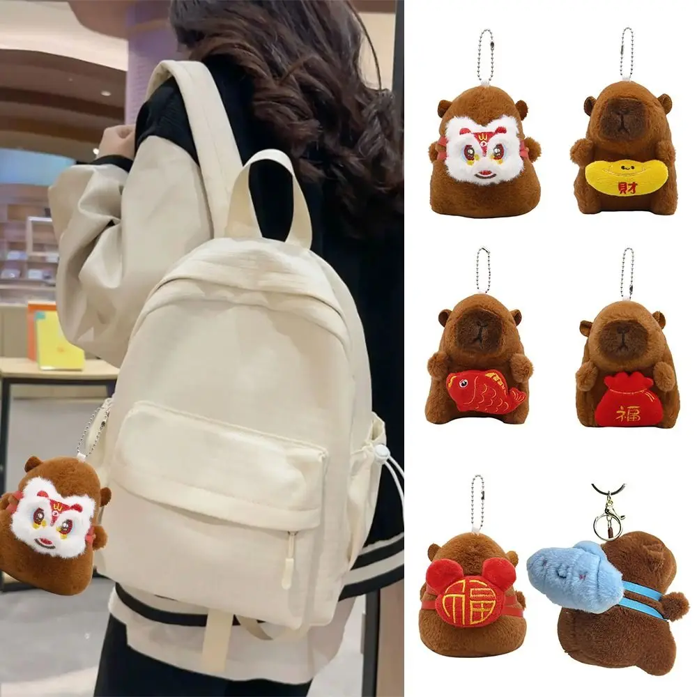 Lustiger Plüsch-Neujahrs-Capybara-Anhänger, Cartoon-Hängeornament, Taschenanhänger, Rucksack, Schlüsselanhänger für Kinder, Geschenk