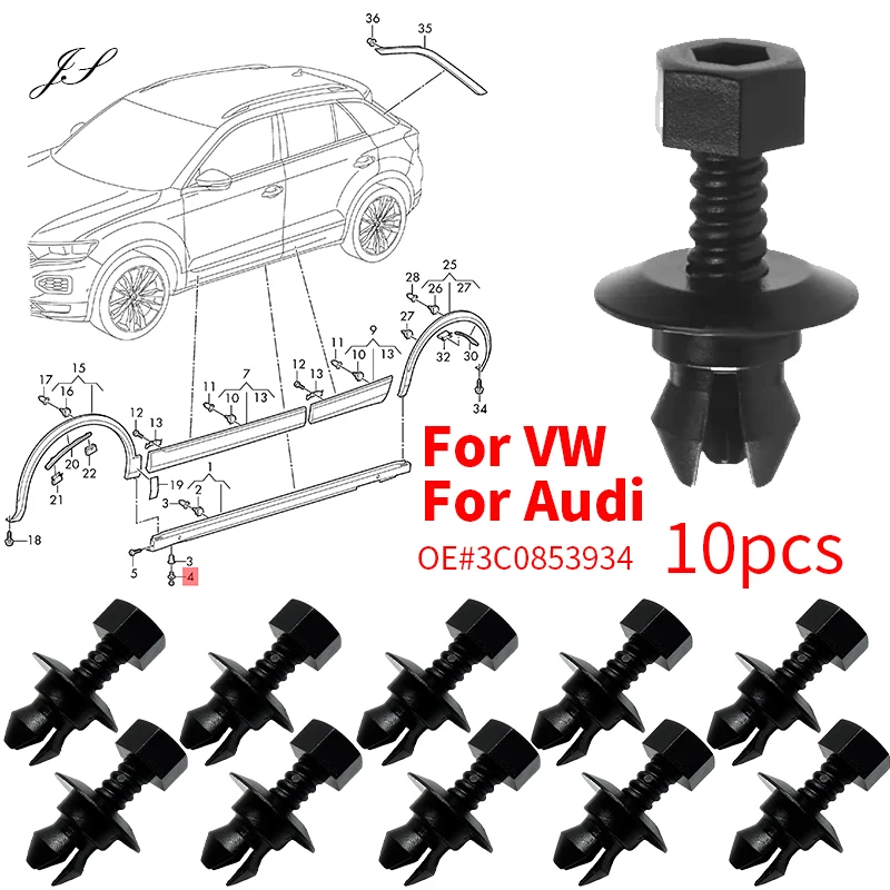 10Pcs Car Sill Moulding Side Skirt Trim Clips 3C0853934 For VW Passat CC 2012-2017 For Audi Q5 Plastic Auto 2009-2014 2015 2016