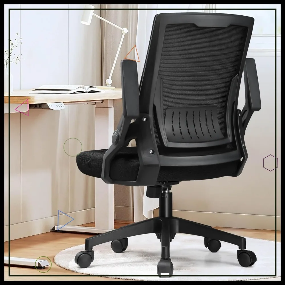 

Ergonomic Office Chair with Flip-up Armrests, Breathable Mesh Back & Lumbar Support, 360° Swivel Base, Adjustable Height