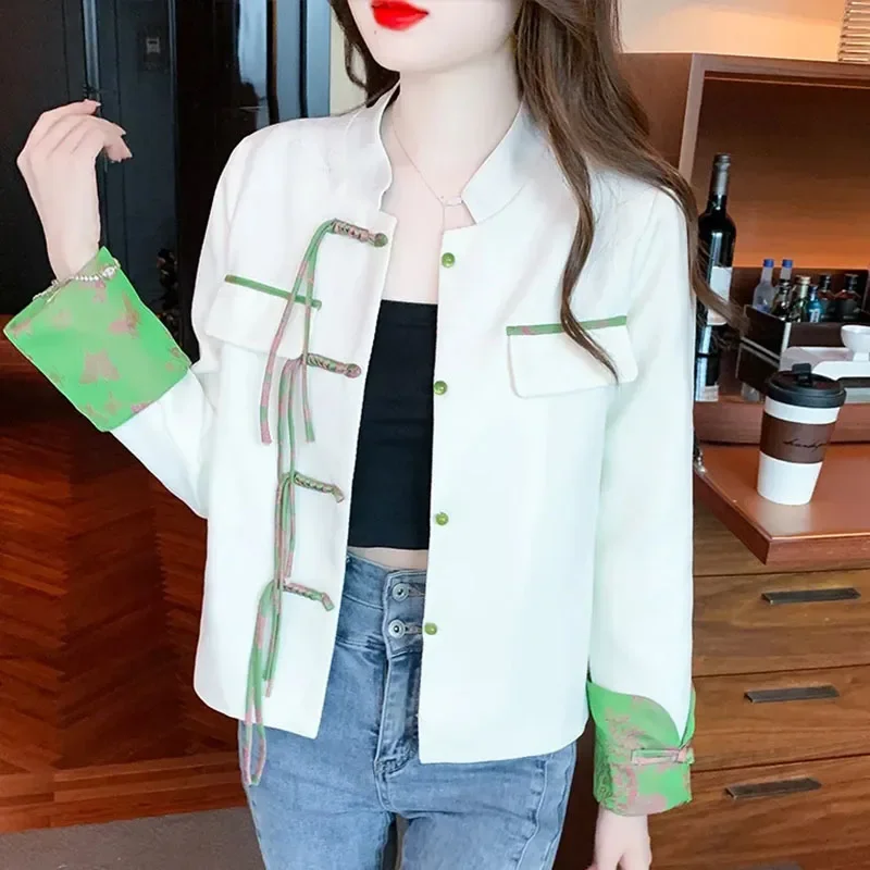 

Women's Retro Stand-up Collar Jacket with Buckle National Style Vintage Tangsuits Chic Top for Spring 2025 Chinese Style