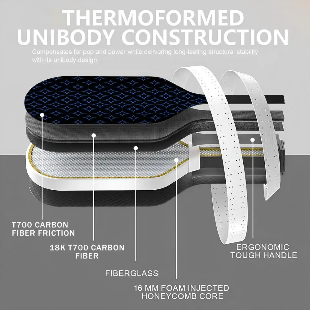 مجموعة مجداف كرة البيسبول المعتمدة من USAPA T700 من ألياف الكربون Unibody مع طاقة أساسية على شكل قرص العسل مقاس 16 مم ونمط فاخر