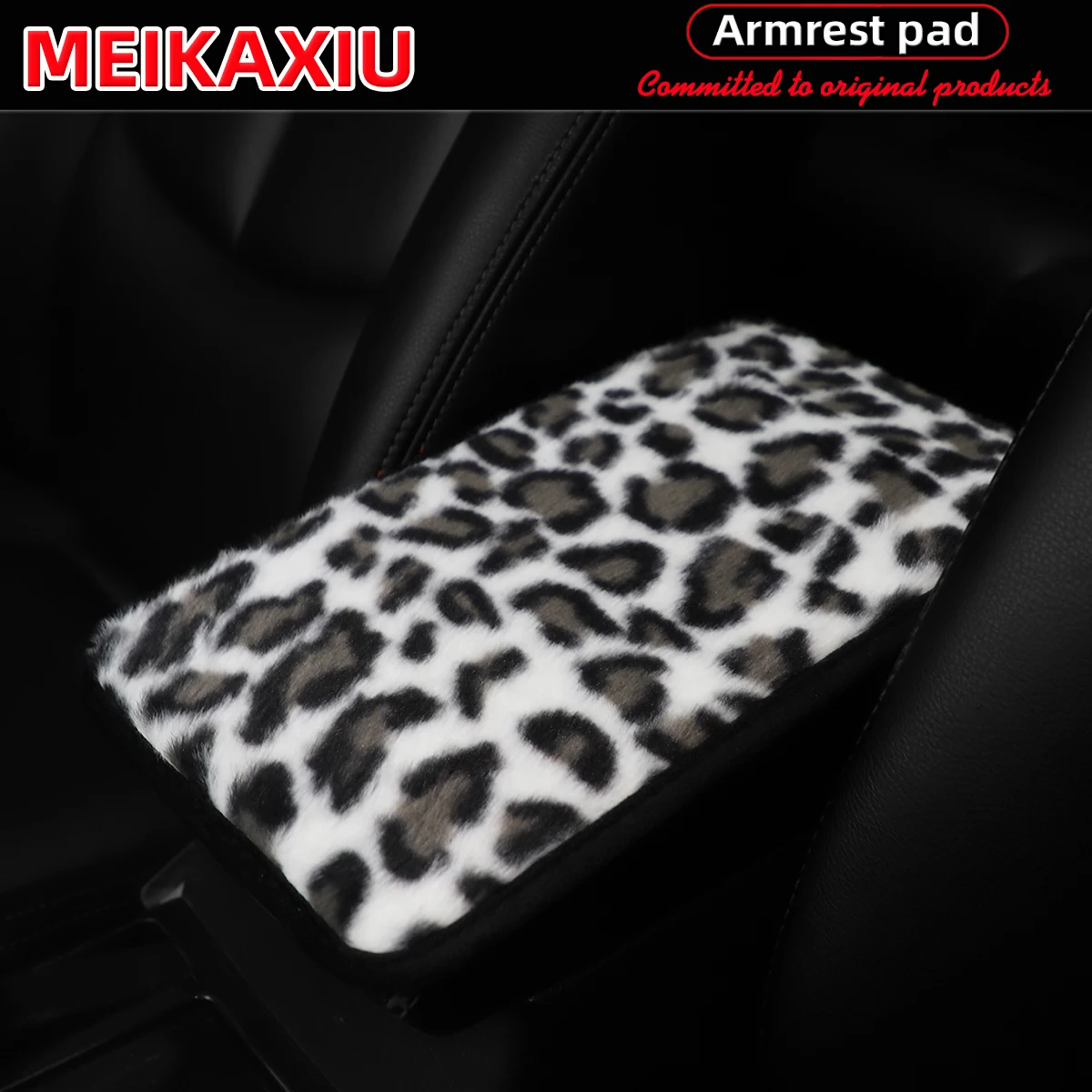 Weiche und bequeme Plüsch-Armlehnenabdeckung für das Auto mit Leopardenmuster und rutschfester Funktion, 32 cm x 19 cm. Auto-Dekorationsartikel für Frauen. – Detail 5