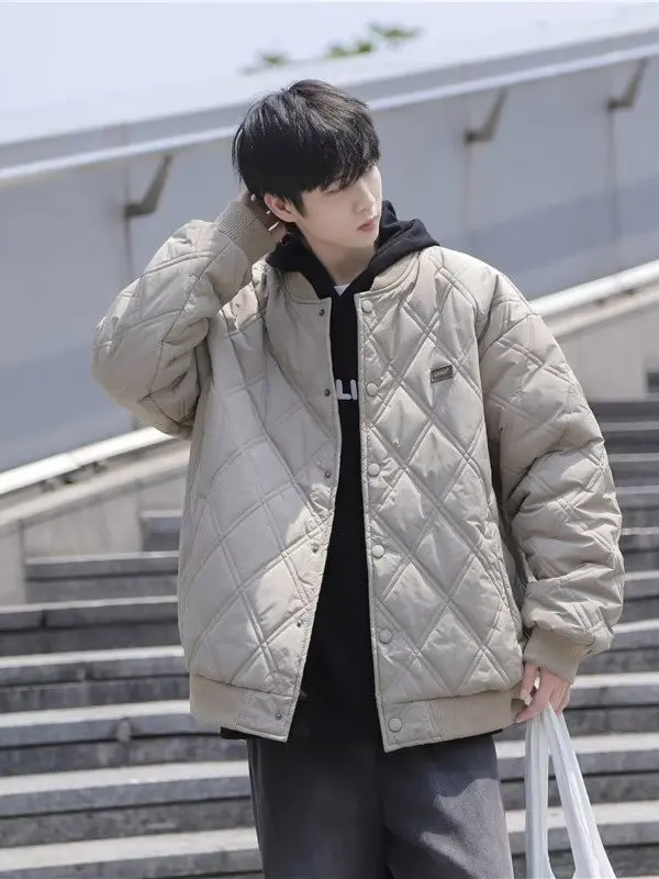 

Мужская зимняя хлопковая куртка с ромбовидным узором, теплая верхняя одежда, модная свободная модель на молнии