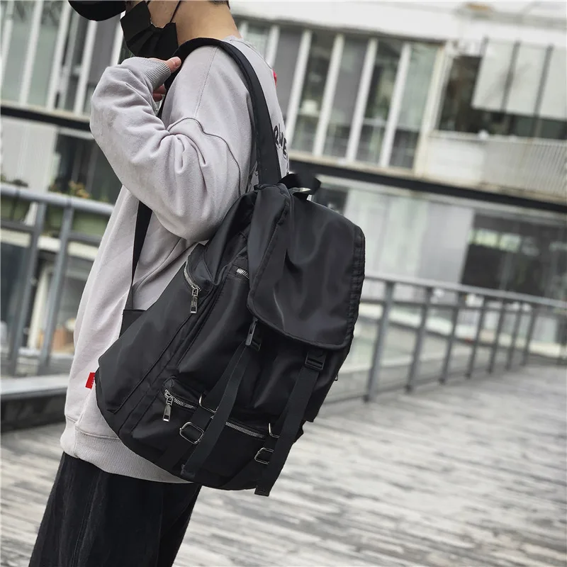 Streetwear Black Nylon Men Backpack Large Capacity School Laptop Men‘s Backpack Outdoor Travel Sport Hiking Backpacks for Men