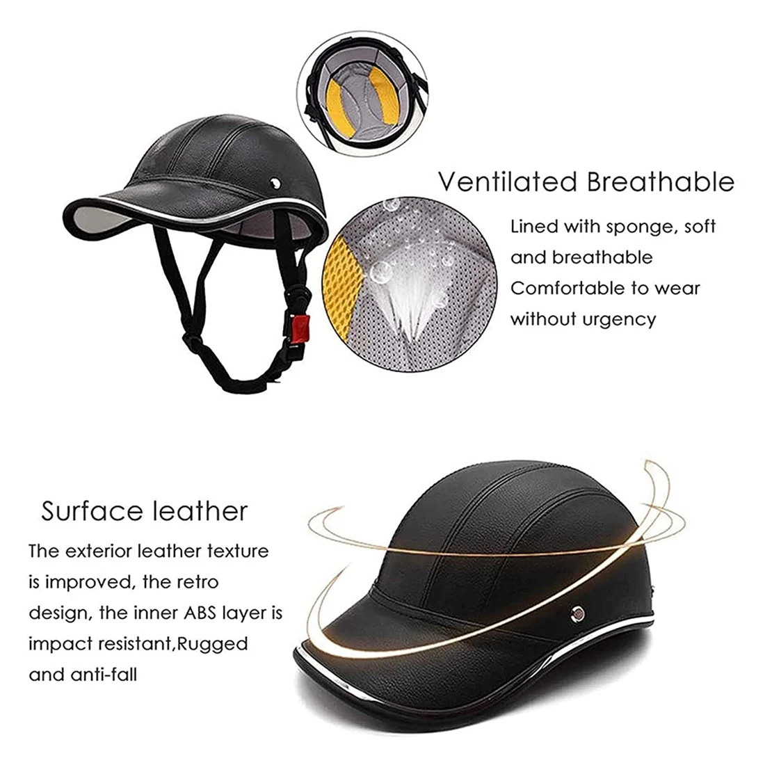 Bicycle Baseball Helmets Bike Helmet Adults- ABS+PU Leather Cycling Safety Helmet with Adjustable Strap