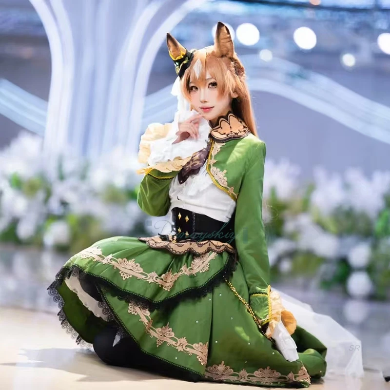 

Game Umamusume: Pretty Derby Satono Diamond Cosplay 코스프레 Wig Green Uniform Dress Ponytail Halloween Suit Carnival Party