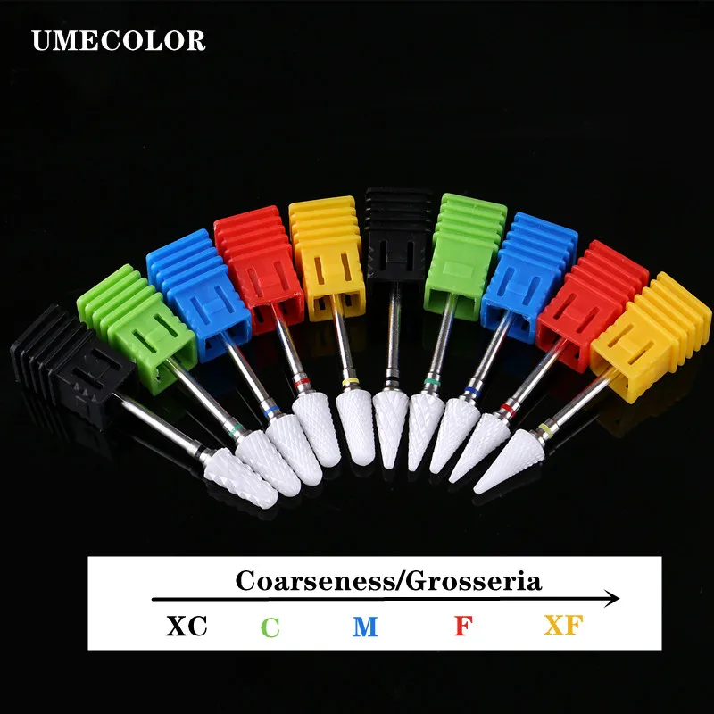 UMECOLOR Ceramic Nail Drill Bit Milling Cutters Rotate Burr Cuticle Remove Files For Electric Manicure Machine Accessories Tools