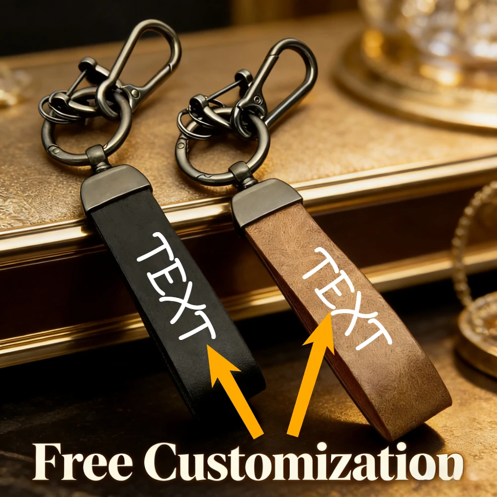 

Free Custom Vintage Discolored Leather Keyring Laser Engraved For Men Key Ring Women Personalized Car Keychain Decoration Gift