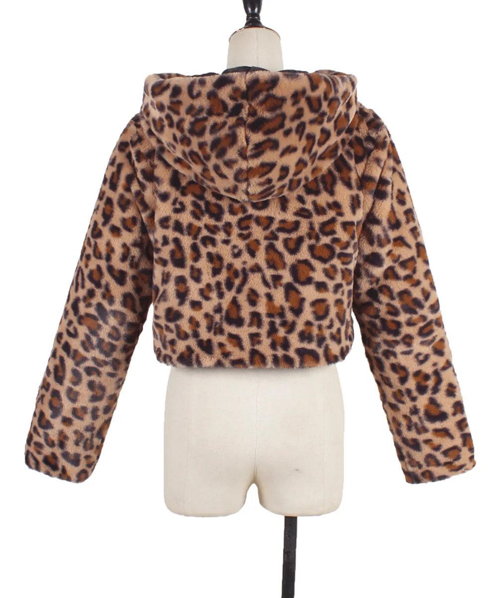 Vrouwen Y2k namaakbontjassen jas rits jassen luipaardprint jas dikke warme capuchon streetwear elegante open steek herfst winter
