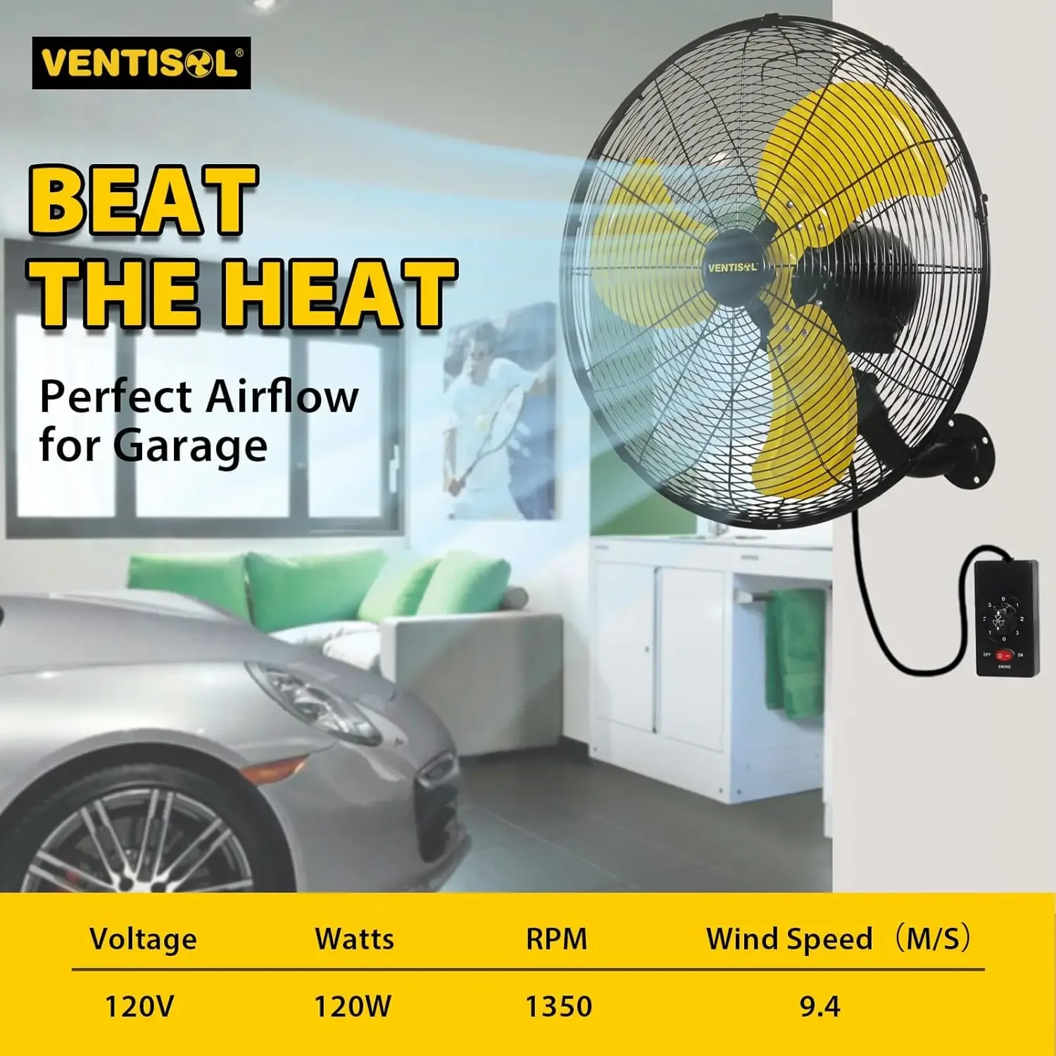 Ventilador de parede com oscilação de alta velocidade de 20 unidades para varanda, estufa, oficina, casa, pátio, ventilador de parede de 3 velocidades oscilante-4,95