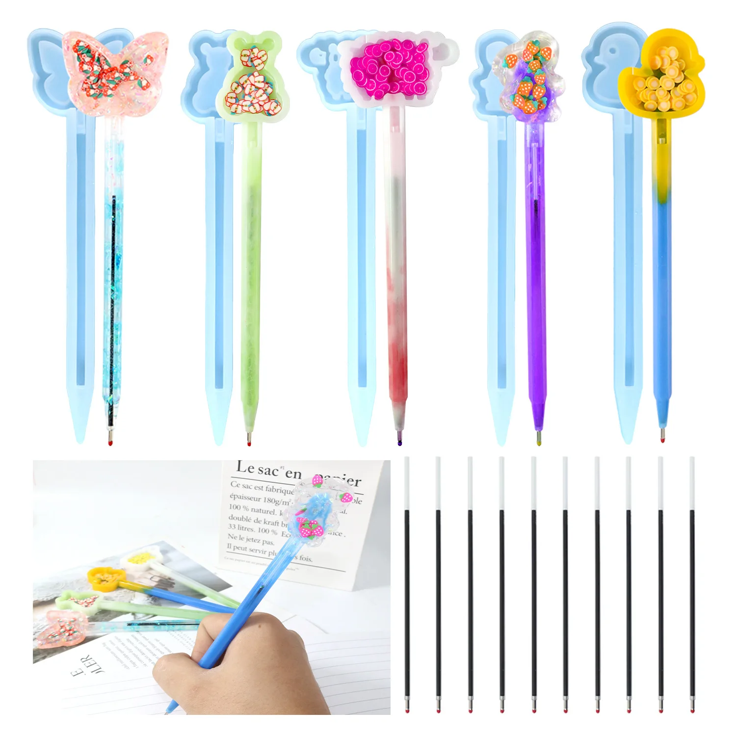 

Animals Quicksand Pen Epoxy Resin Silicone Mold Kawaii Rabbit Duck Bear Ballpoint Pen Mold For Resin Making Jewelry Mold