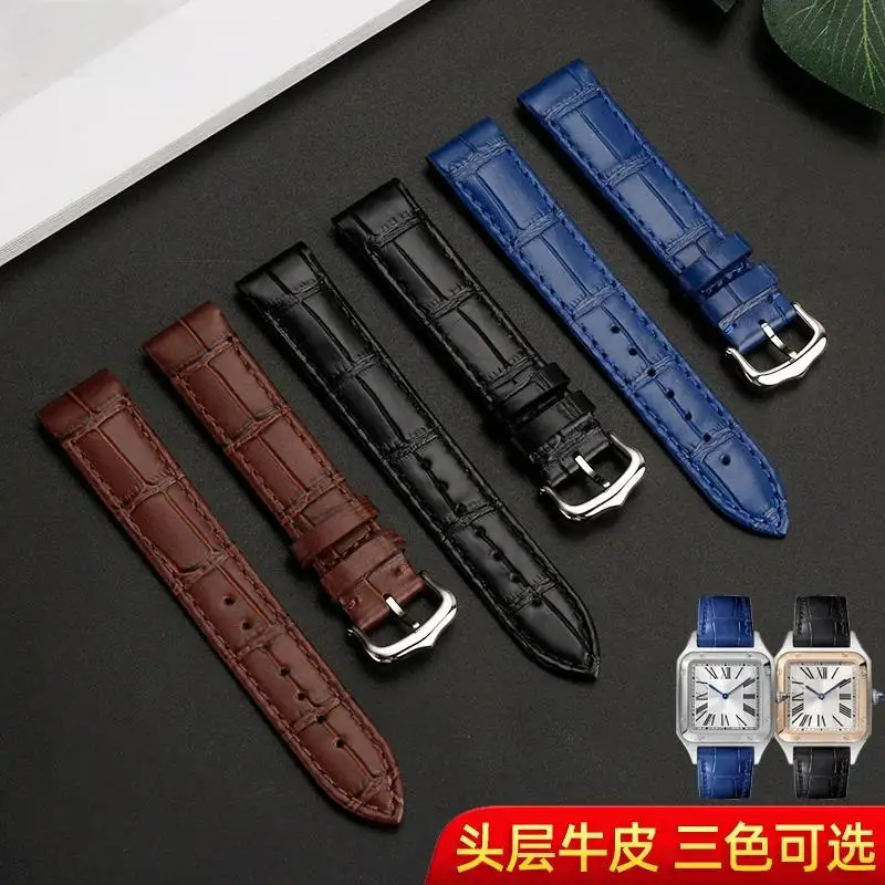 Genuine Leather and Stainless Steel Quick Release Watch Band for Cartier Santos-Dumont Series Leather Strap