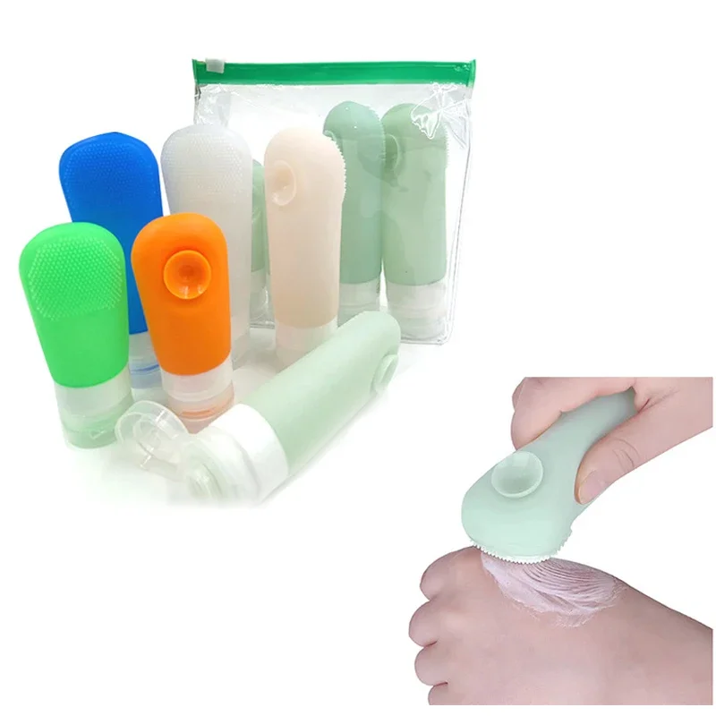 90ml Silicone Travel Bottle with Sucker Facial Cleansing Brush Portable Refillable Bottles Shampoo Lotion Toiletries Container