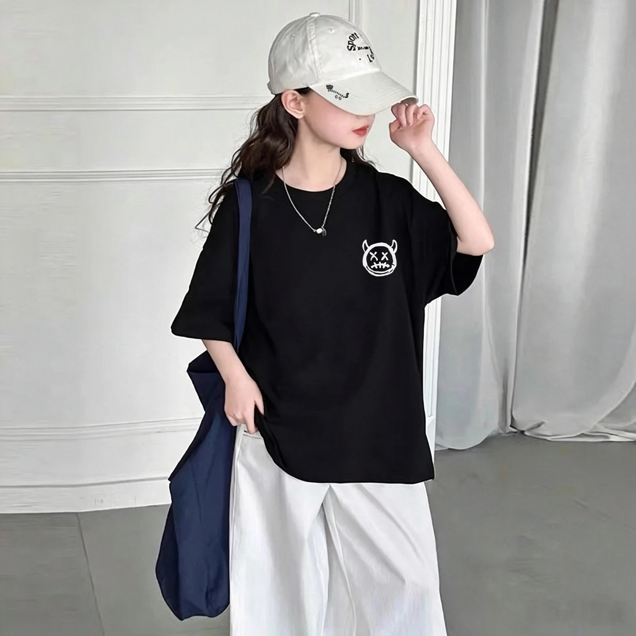Best-selling classic cartoon print pure cottonT-shirt,Y2K street style round-neck breathable sports children's short-sleeved top