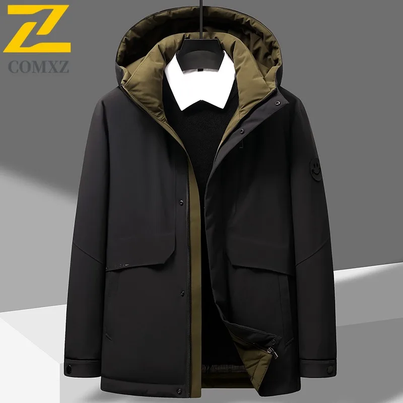 

COMXZ Mens Down Jacket Outdoor Photography Cold Protection Warm Parka Classic Hooded Hiking Lightweight Autumn Winter Coat