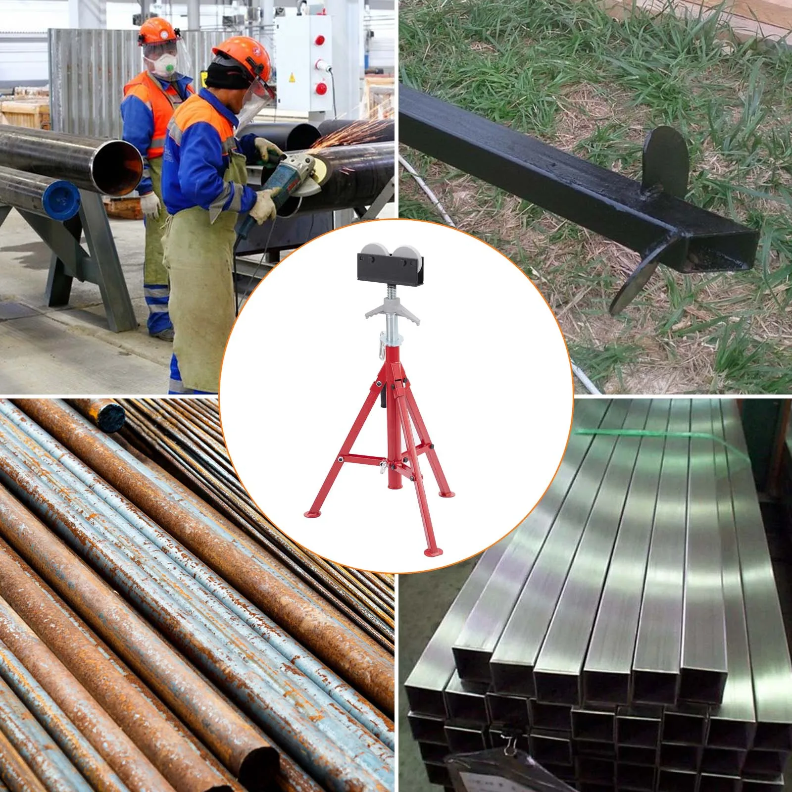 

Портативная подставка для труб с роликовой головкой, регулируемая высота, 2500 фунтов, складные подставки для труб, стальные подставки для сварки