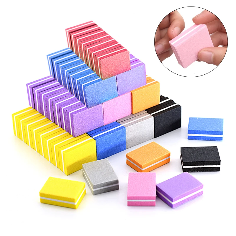 500 Pcs/Lot Wholesale Mini Nail File Buffer Block Lime 100 180 Sandpaper Gel Nail Polish Sponge Files Nails Products Supplies