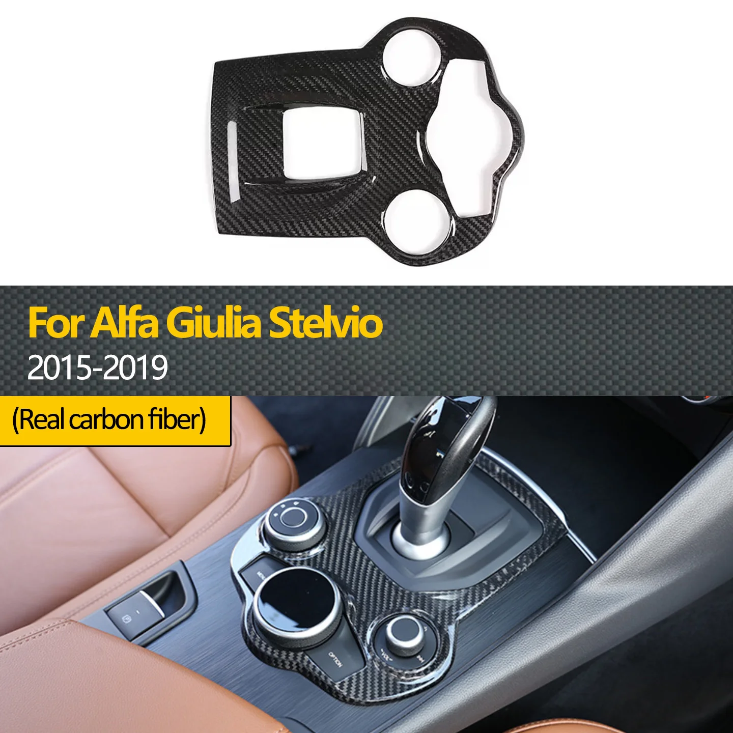 

Genuine carbon fiber decorative cover sticker for the central control gear panel, suitable for Alfa Romeo Giulia Stelvio 2015-20