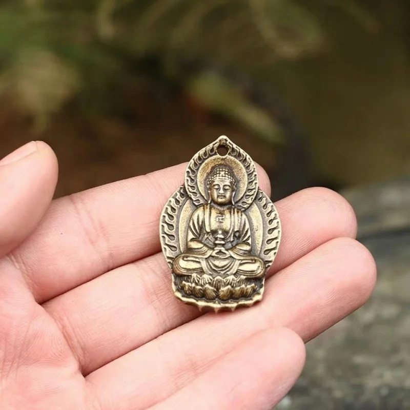 Yellow Copper Kwan-Yin Avalokitesvara Buddha Brand Pendant Copper Kwan-Yin Solid Brand Pendant Copper Carvings Antique Bronze Co