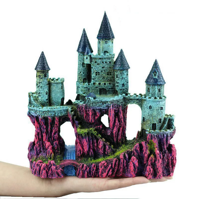 1pc 23.5x25cm Creative fish tank decoration castle house aquarium landscaping resin decor