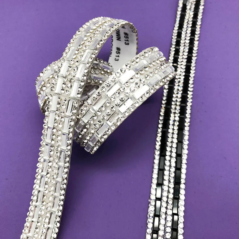 1 Yard Glass Rhinestone Trim Strip Chain Crystal Ribbon Applique Strass Banding for DIY Clothes Shoes Car Beauty Home Decoration