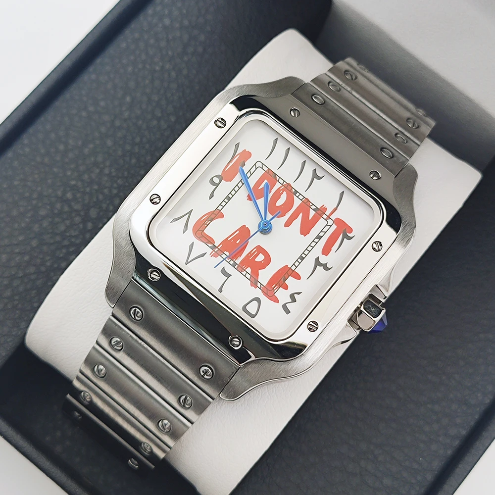 นาฬิกาผู้ชาย NH35 หน้าปัดทรงสี่เหลี่ยม หน้าปัดแบบปรับแต่งได้ สายสแตนเลสแบบพับได้ เหมาะสำหรับอุปกรณ์เสริมนาฬิกาแบบกลไก NH35