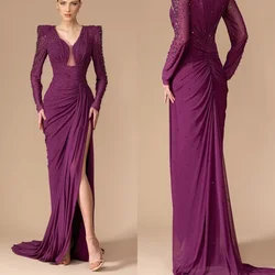 Customized Exquisite Chiffon Pleat Sequined Straight V-neck Long Dresses Bespoke Occasion High Quality Fashion
