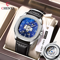 New Fully Automatic Mechanical Watch Genuine Leather Square Men's Watch Waterproof Luminous Cut Out Watch
