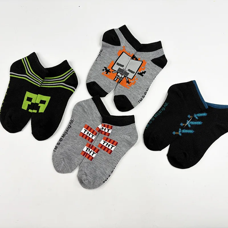 2025 My World Socks Minecraft Creeper TNT Personality Letter Short Socks Trendy Striped Knitted Green Socks for Girls Boys