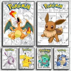 Pokemon Anime figurki wydruk płótna plakaty artystyczne ścienny otaczający Charizard Bulbasaur Pikachu dekoracja wnętrz plakaty do pokoju