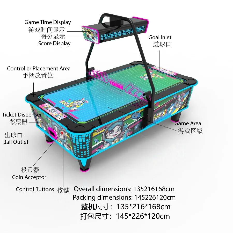 Arcade air hockey table with ticket dispenser