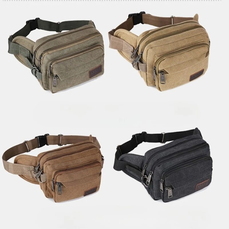 Waterproof canvas Fanny pack large capacity multi-layer mobile phone change storage outdoor travel chest bag