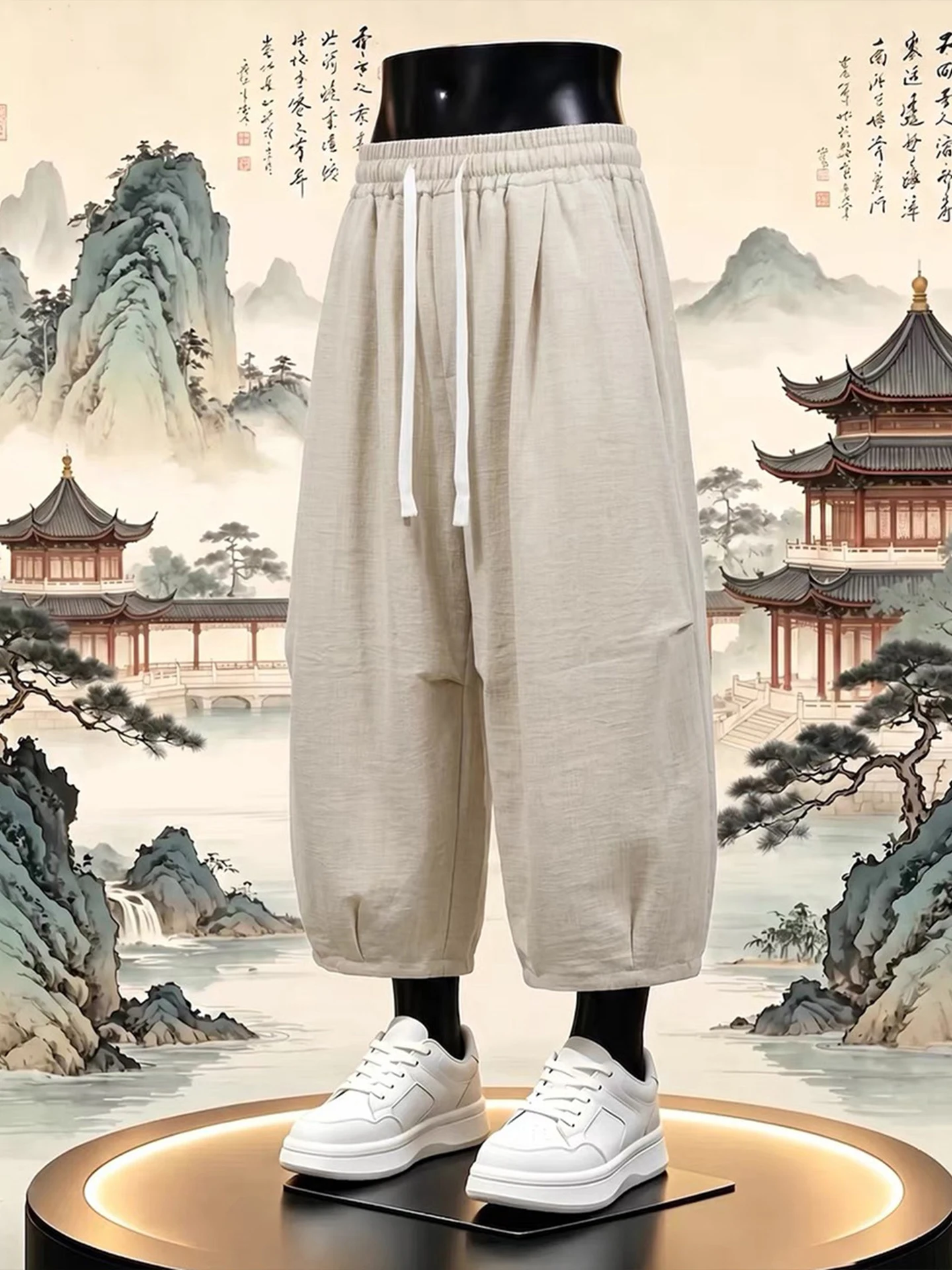 Loose Fit Linen Cotton Men's Summer Casual Pants Comfortable Breathable Straight Leg Short Shorts Anti-Wrinkle Daily Wear